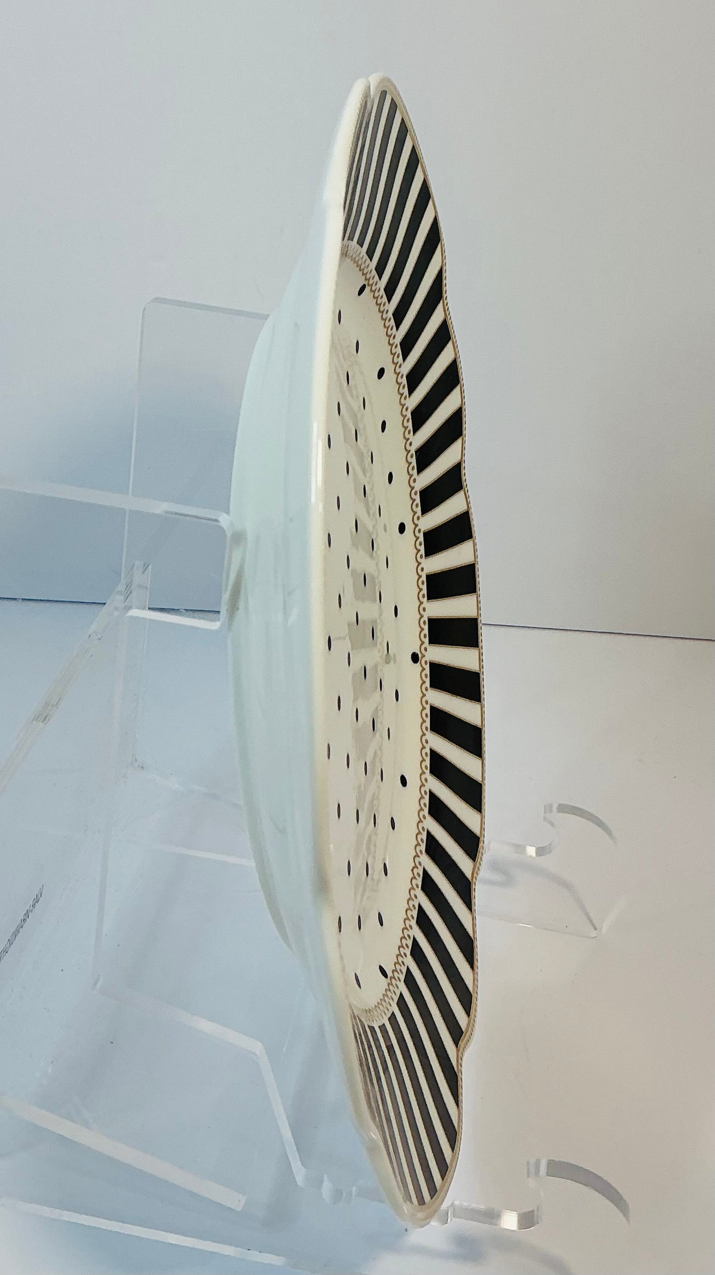 Grace’s Teaware Black & white Josephine Striped & Dots Collection, Set of 2 Plates ( 11” & 9”)