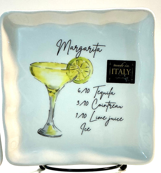 Ceramica Cuore Cocktail Appetizer Plate with Recipe Of Margarita. Made in Italy