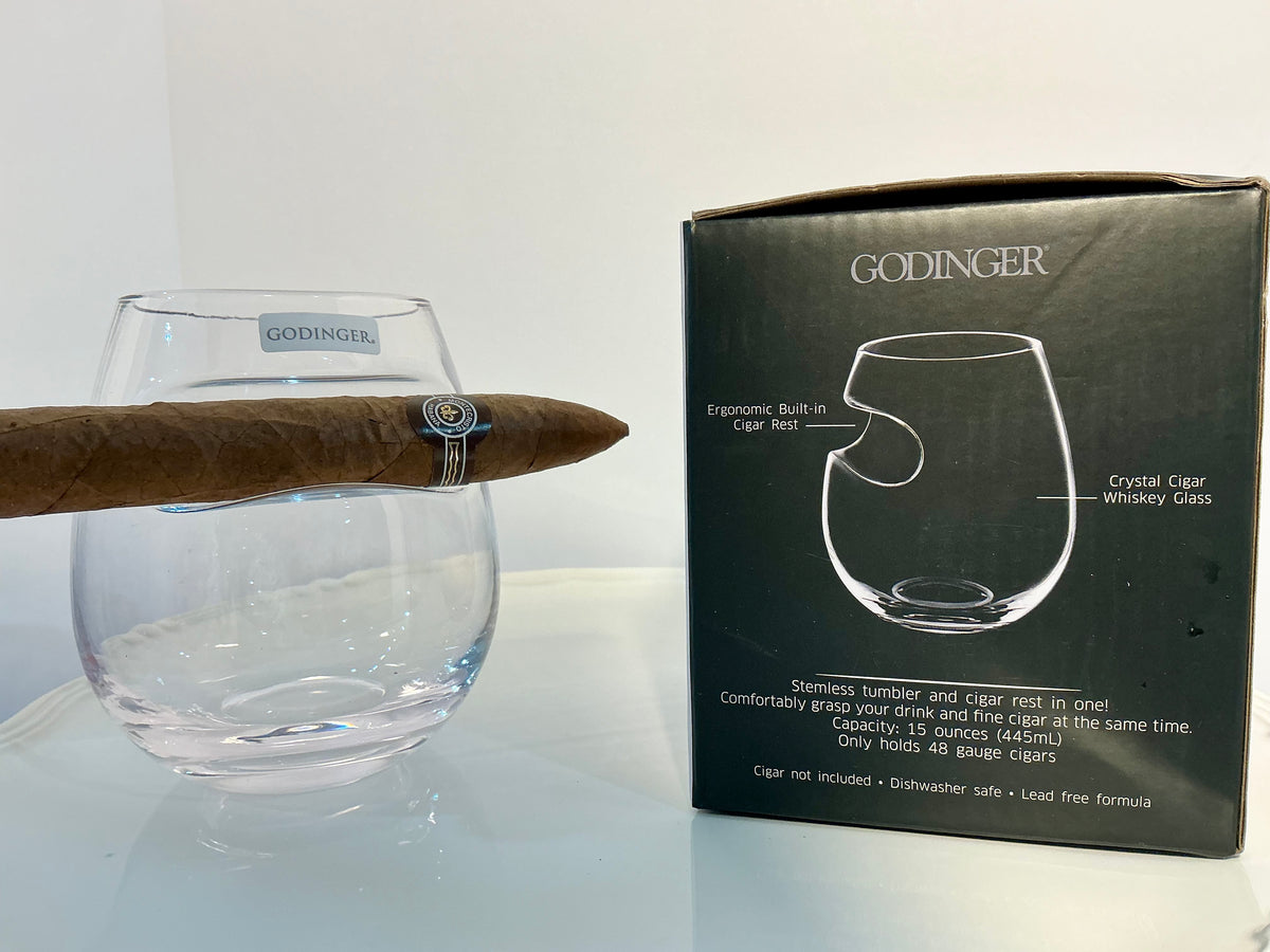 Godinger Handmade Crystal Stemless Cigar Tumbler-12oz Whiskey Glass w/ Built in Cigar Rest
