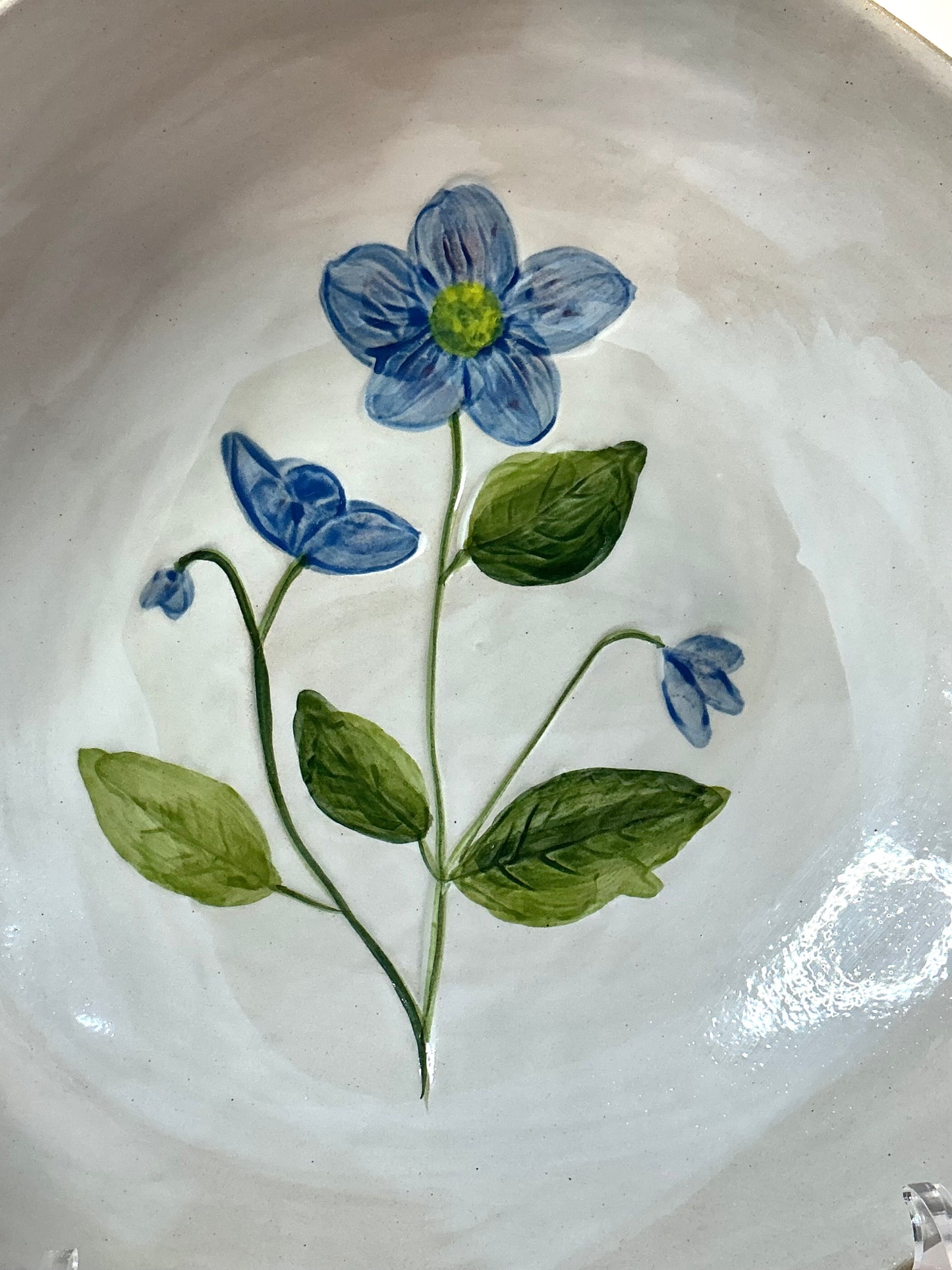 Potter’s Studio Hand-Painted Blue Floral Serving Ceramic Bowl 9”