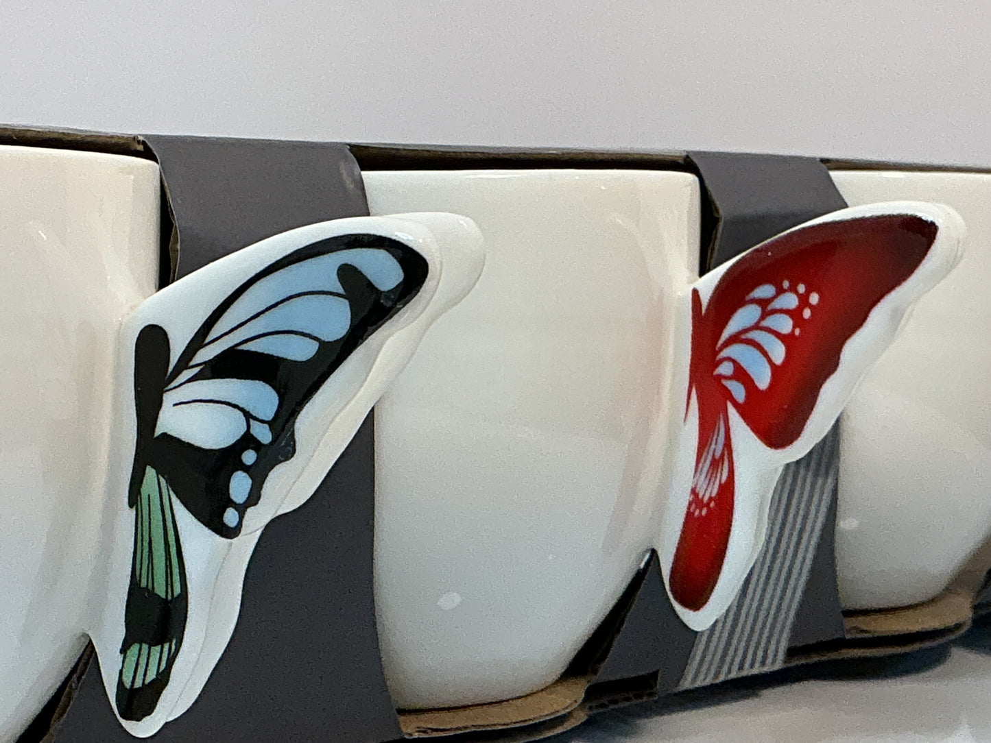 Set of 4 espresso coffee cups w/ Butterfly handle design