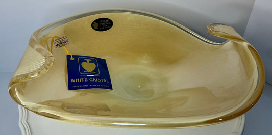 Vintage Murano "White Crystal " centerpiece bowl made in Italy, handcrafted design and signature labels, 11”x3.5”