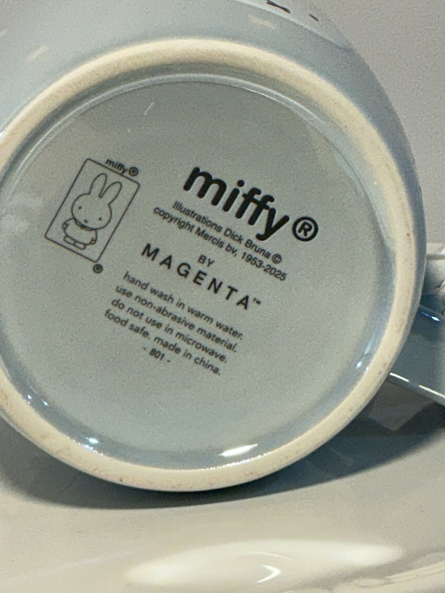 MIFFY By Magenta Bunny Rabbit Iridescent baby blue 18oz large ceramic mug.