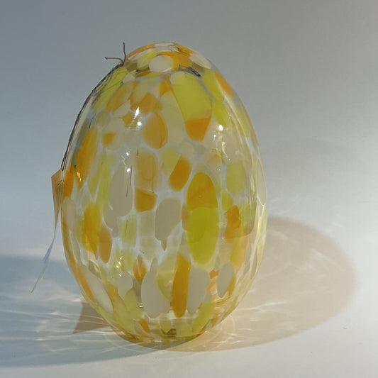 Zorza Egg Shaped with multicolored murrine inclusions , hand blown in Poland 7”x4” Tea-light
