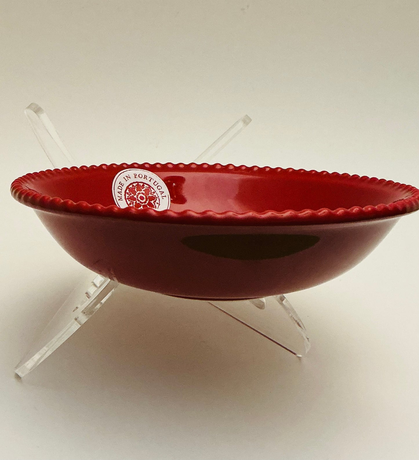 Matceramica Portugal Red Salad/soup Bowl 8” Ceramic Beaded Edge Made in Portugal