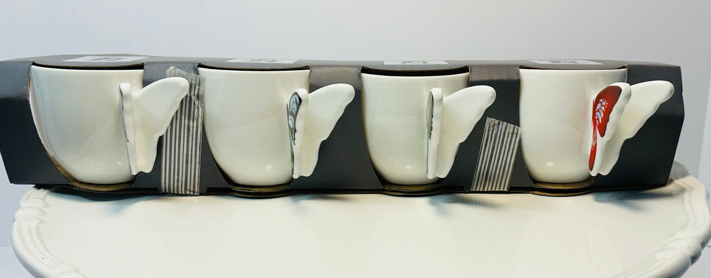 Set of 4 espresso coffee cups w/ Butterfly handle design