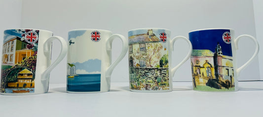 National Trust Exclusive China Set of 4 Different Themed Fine Bone China Mugs, Made in England