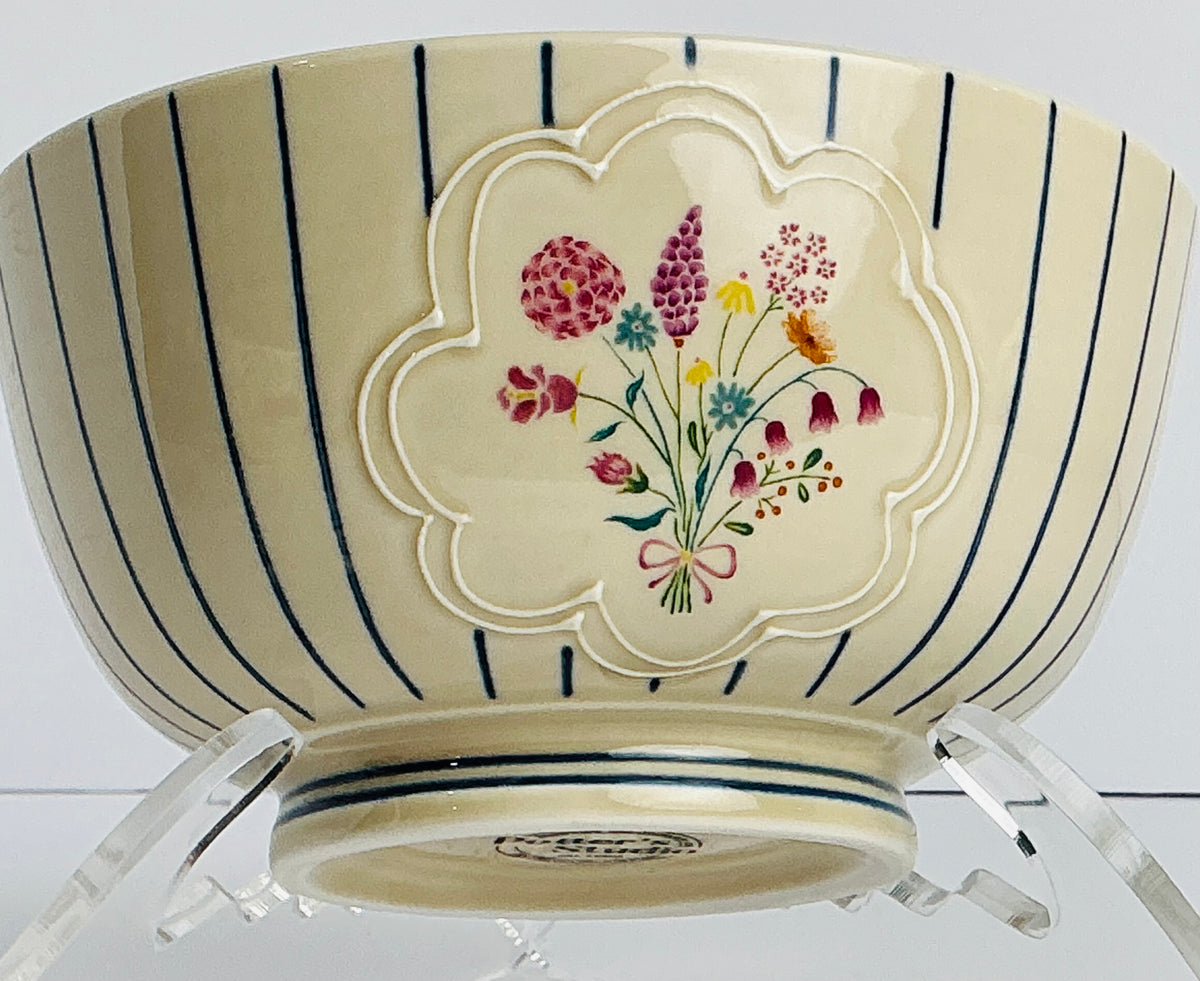 Potter’s Studio Fine Ceramic Bowl - Red Allover Floral & Striped Panel Variants New , stripped 6”x3” floral 6”x 3.5” toile embossed farmhouse
