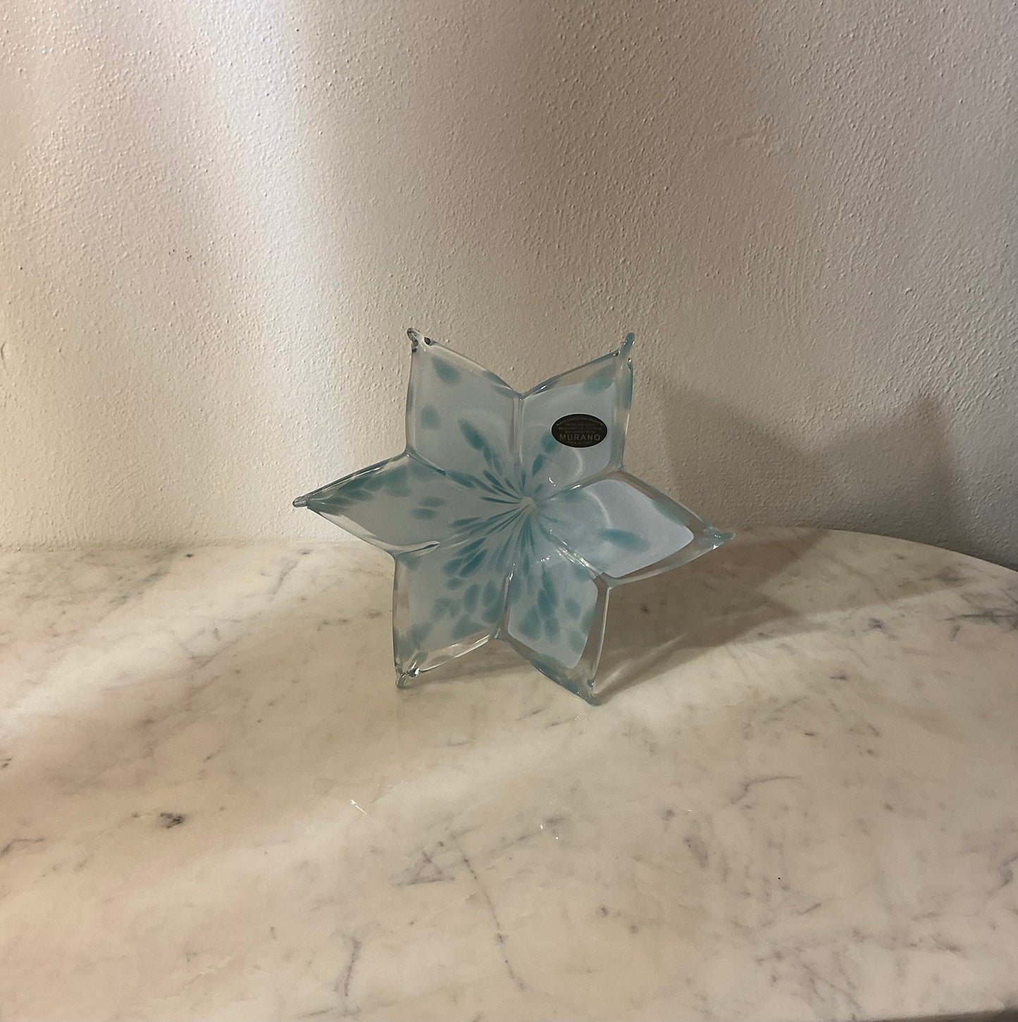 Hand Blown Murano Glass Yellow And Clear Flower Shaped Table Flower