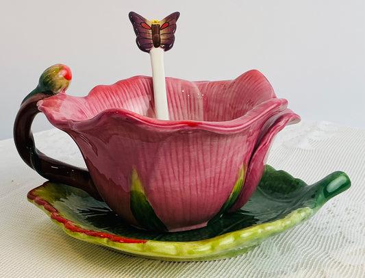 CornerRuby Garden Collection Handcrafted Flower Mug & Teacup Set