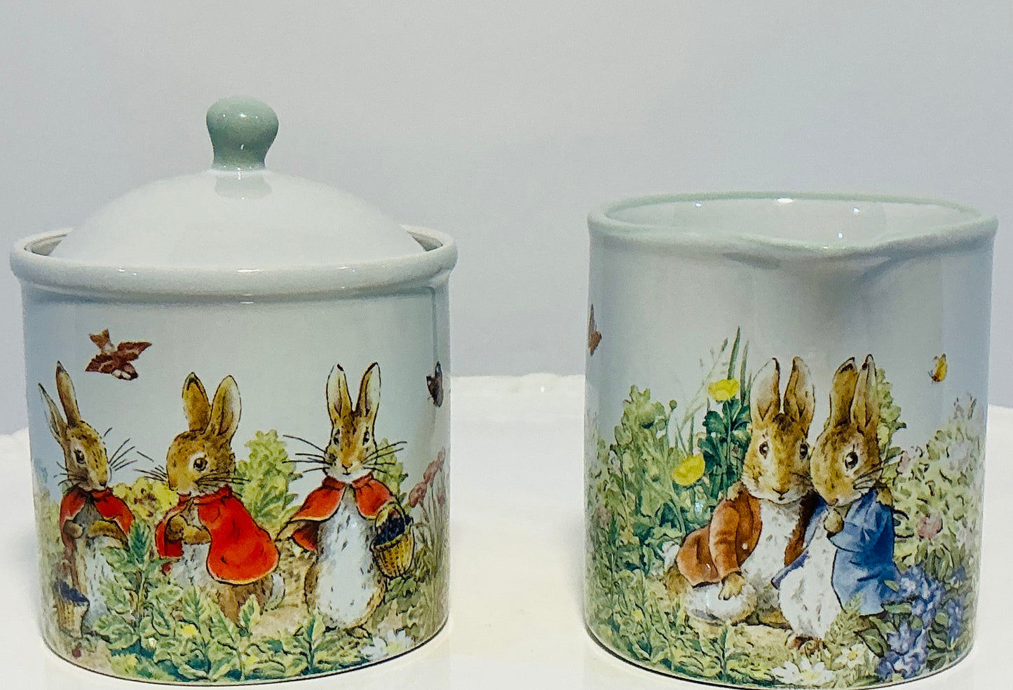 Beatrix Potter Peter Rabbit Set of Creamer and Sugar Bowl perfect for Easter and Spring