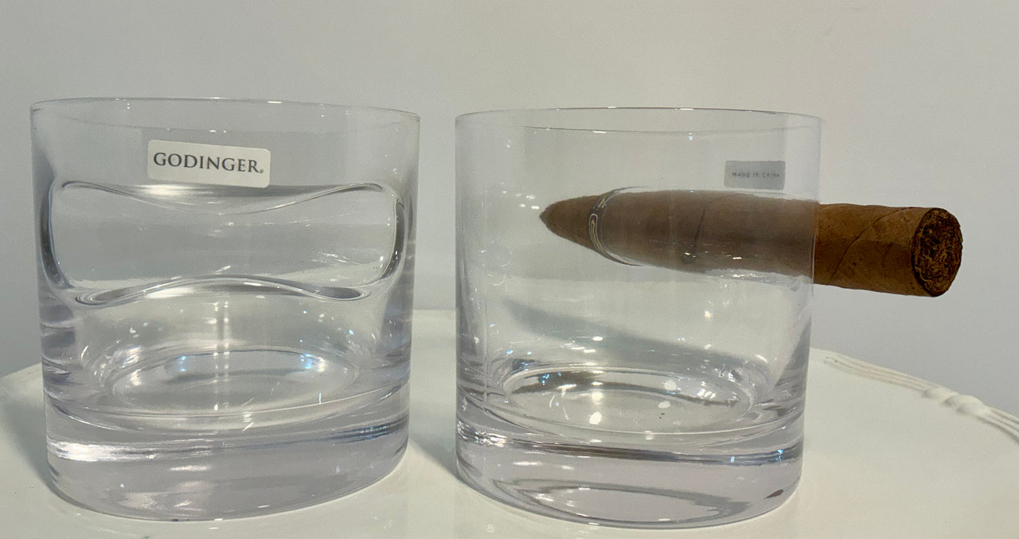 Godinger Cigar Whiskey Tumblers Set of Indented Rest Crystal Barware NIB