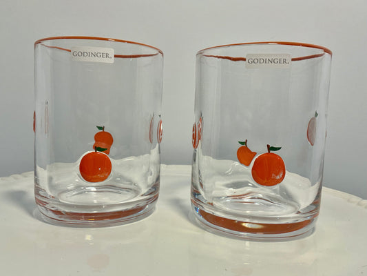 Godinger Icon Set of 2 Oranges themed designs Juice Glasses,hand blown