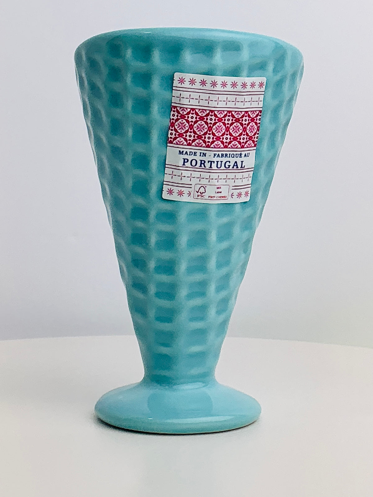Pastel Ice Cream Sundae Cup OR Waffle Texture Glass Made in Portugal Pink Blue Yellow 4.75”