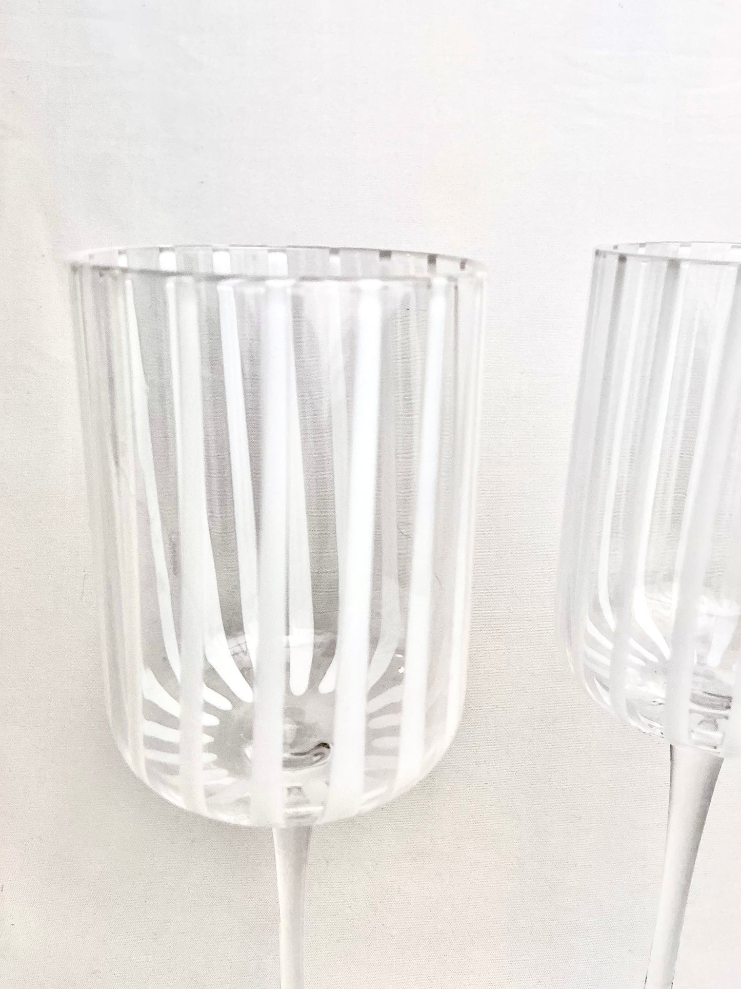 Qualia Glass Blue Striped “Posh” Wine Glasses-Set of 2- Hand-Blown Crystal 9”H
