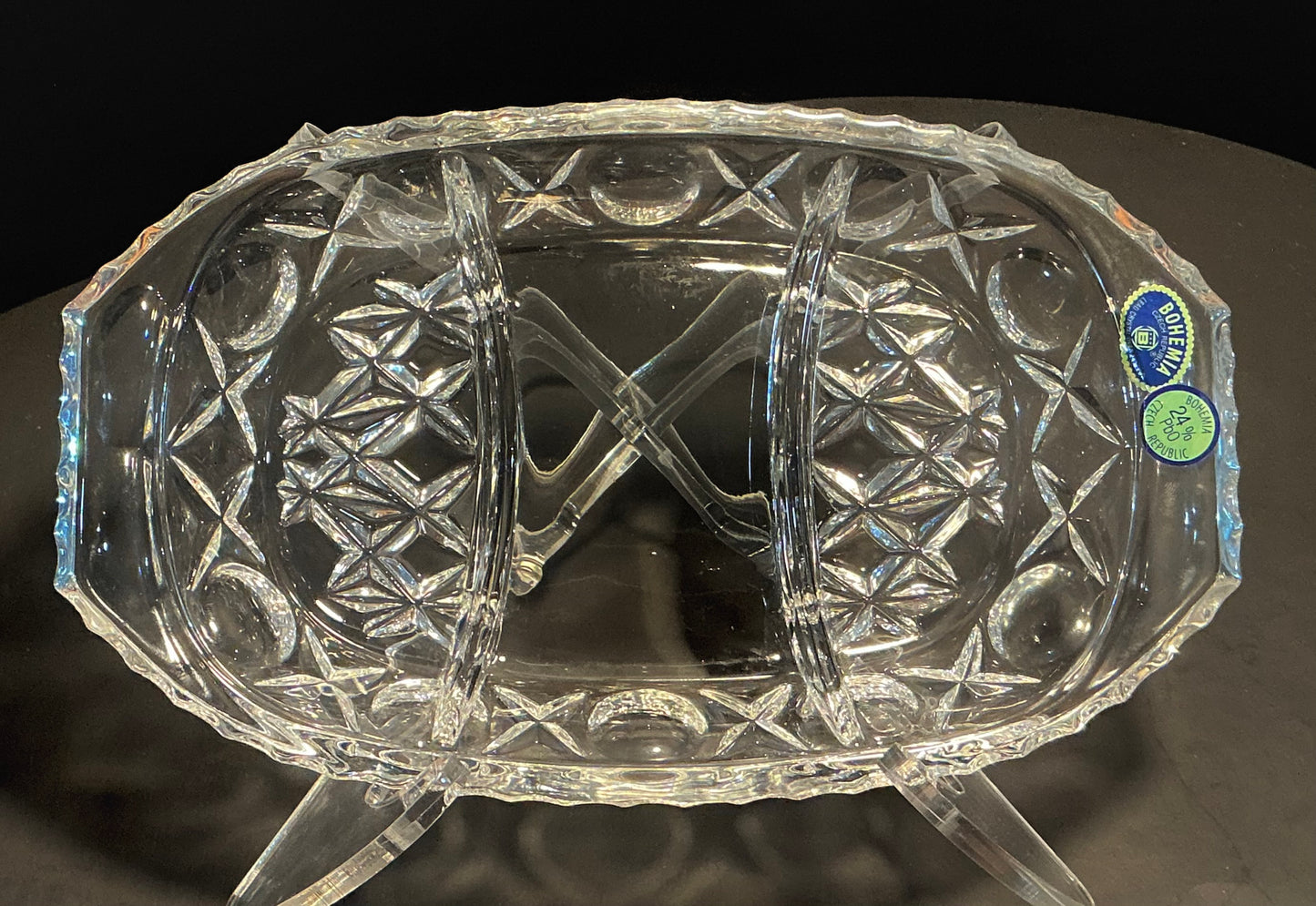 Bohemia 24% Lead Crystal divided serving dish or relish tray,Made in the Czech Republic 5”x8”
