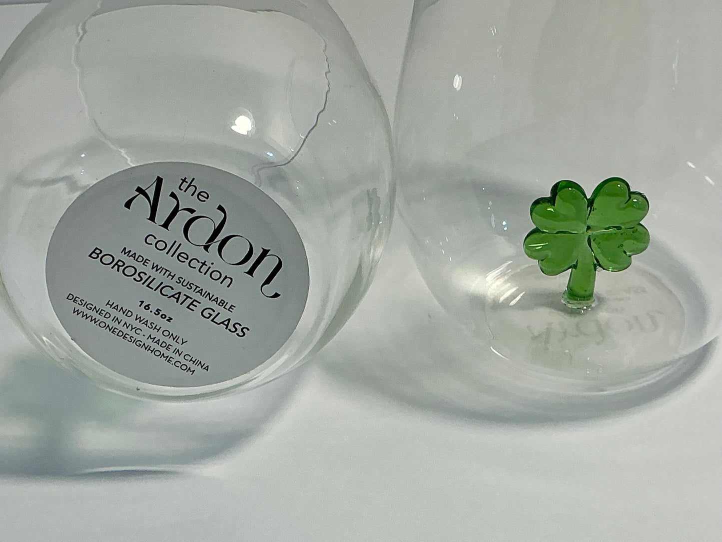 The Ardon Collection Set of 2 Shamrock Stemless Wine Glasses 9oz smaller version 4.5”