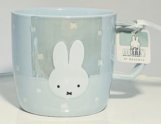 MIFFY By Magenta Bunny Rabbit Iridescent baby blue 18oz large ceramic mug.
