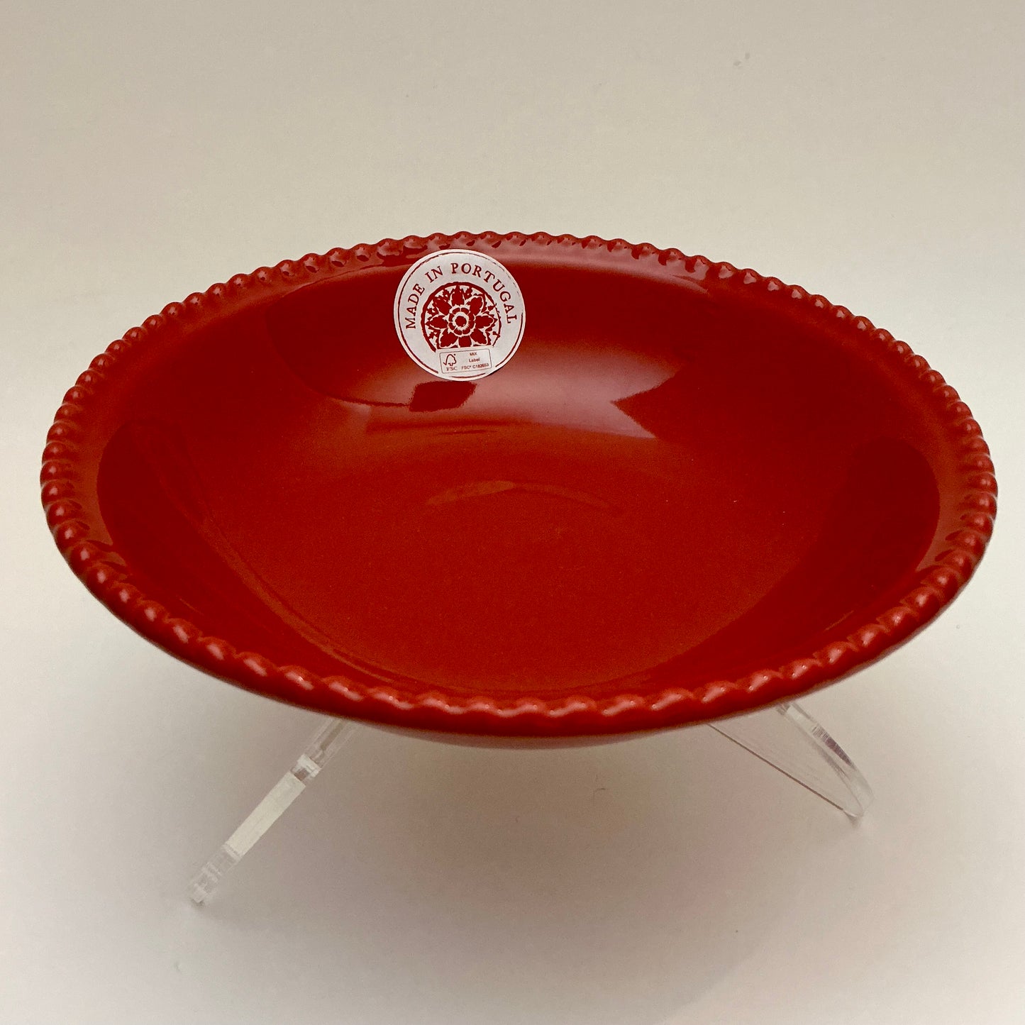 Matceramica Portugal Red Salad/soup Bowl 8” Ceramic Beaded Edge Made in Portugal