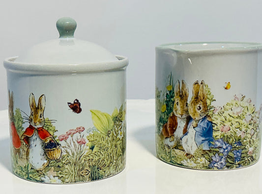 Beatrix Potter Peter Rabbit Set of Creamer and Sugar Bowl perfect for Easter and Spring