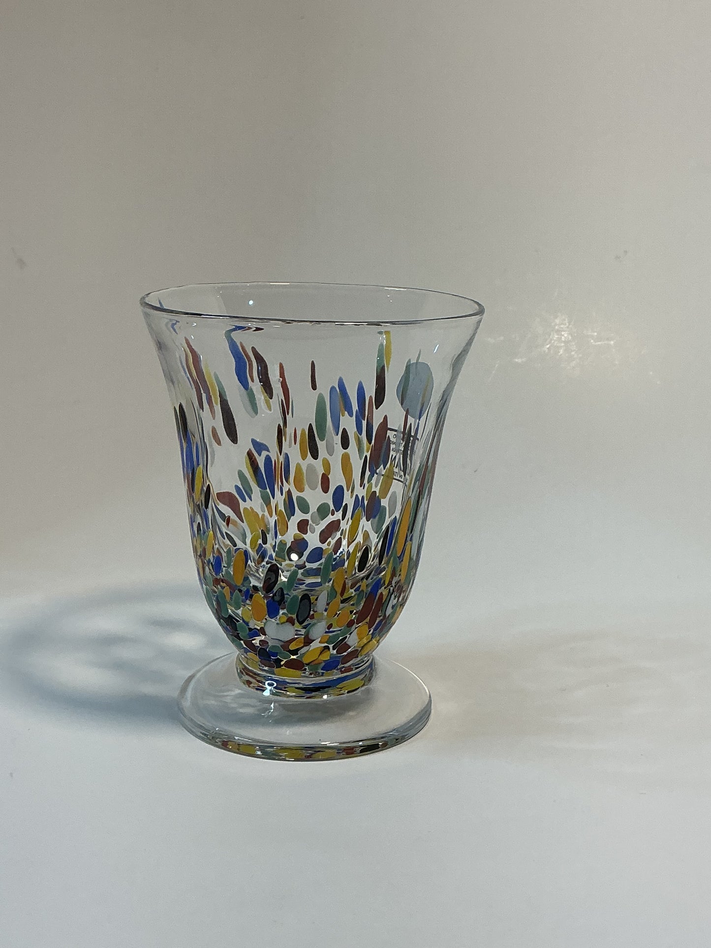 MURANO Style White Crystal Goblet multicolored glass fragments 10oz hand blown In Italy