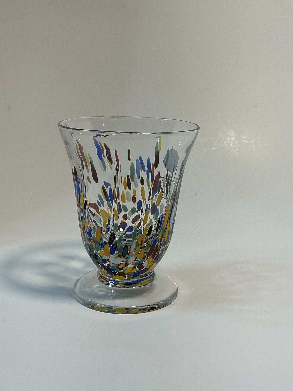 MURANO Style White Crystal Goblet multicolored glass fragments 10oz hand blown In Italy