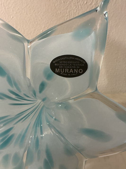 Hand Blown Murano Glass Yellow And Clear Flower Shaped Table Flower