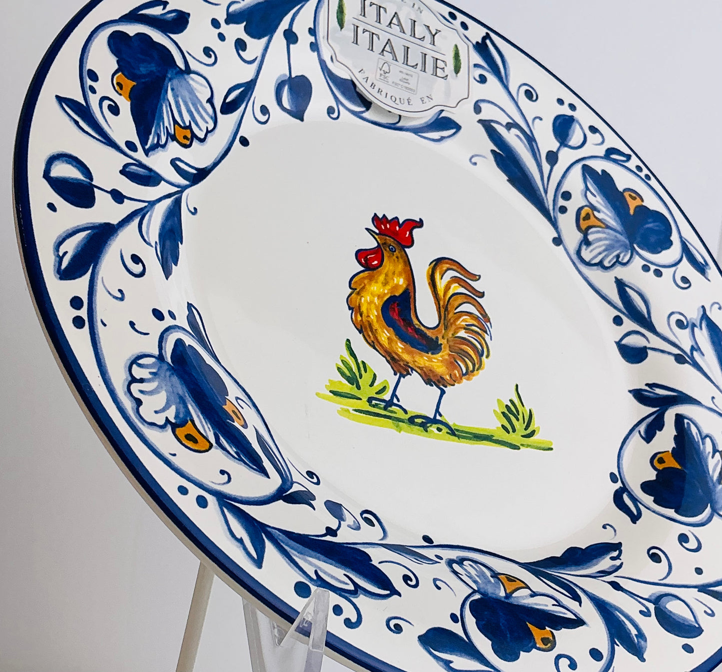 Nova Deruta Italian Rooster Salad Plate – 9" Hand Painted Ceramic, Made in Italy
