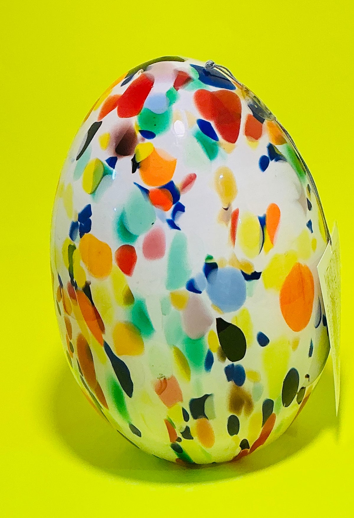 Zorza Egg Shaped with multicolored murrine inclusions , hand blown in Poland 7”x4” Tea-light. Made in Poland