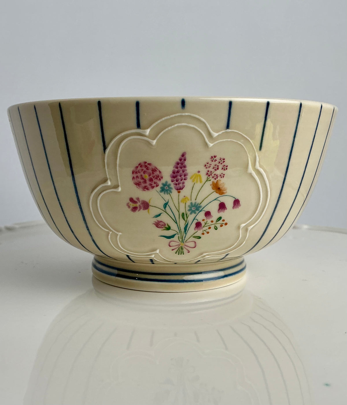 Potter’s Studio Fine Ceramic Bowl - Red Allover Floral & Striped Panel Variants New , stripped 6”x3” floral 6”x 3.5” toile embossed farmhouse