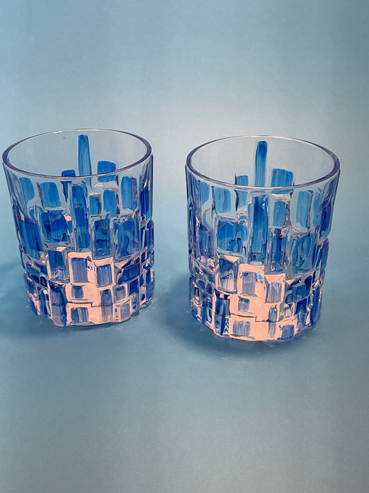 Gusto Buono Blue Hand Painted Drinking/Whisky Glasses set of 2 made in Italy