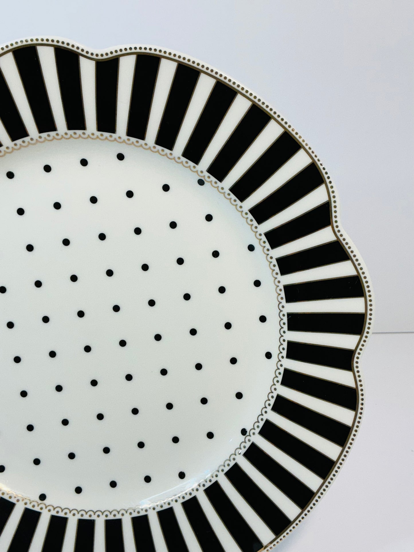 Grace’s Teaware Black & white Josephine Striped & Dots Collection, Set of 2 Plates ( 11” & 9”)