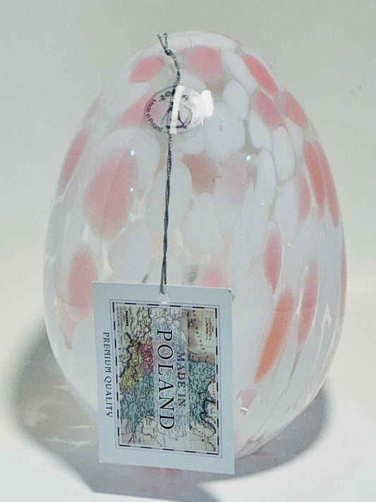 Zorza Egg Shaped with Pink murrine inclusions , hand blown in Poland 7” Tea-light. Made in Poland