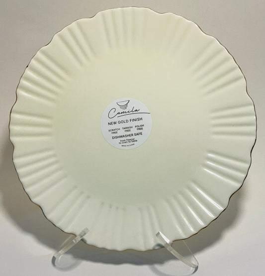 Camilla Scalloped Pale Yellow Dinner Plate with Gold Trim Freezer to Table 11”