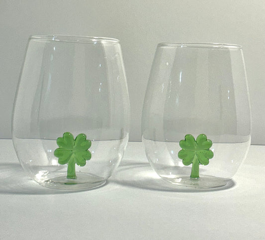 The Ardon Collection Set of 2 Shamrock Stemless Wine Glasses 9oz smaller version 4.5”