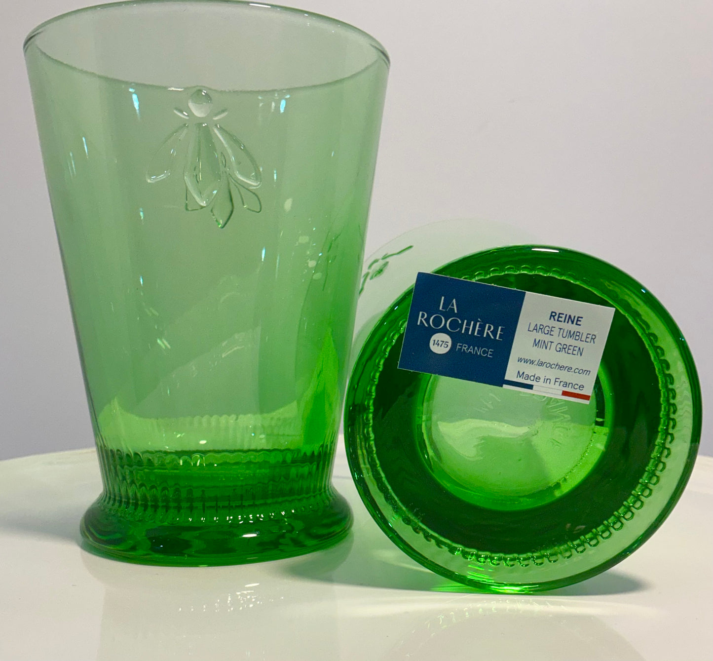 La Rochère Bee collection set of 2 tumblers mint green 5” made in france