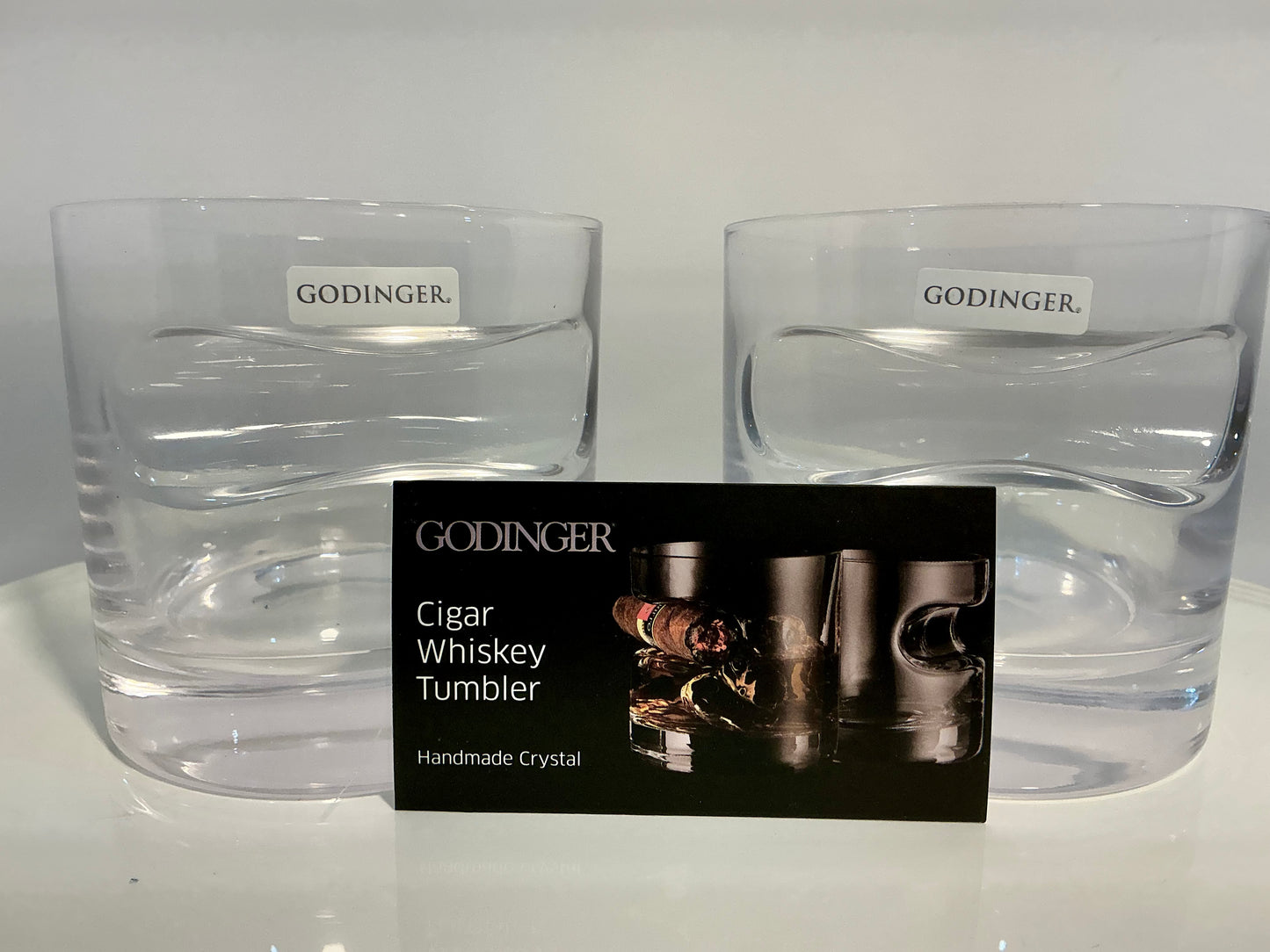 Godinger Cigar Whiskey Tumblers Set of Indented Rest Crystal Barware NIB