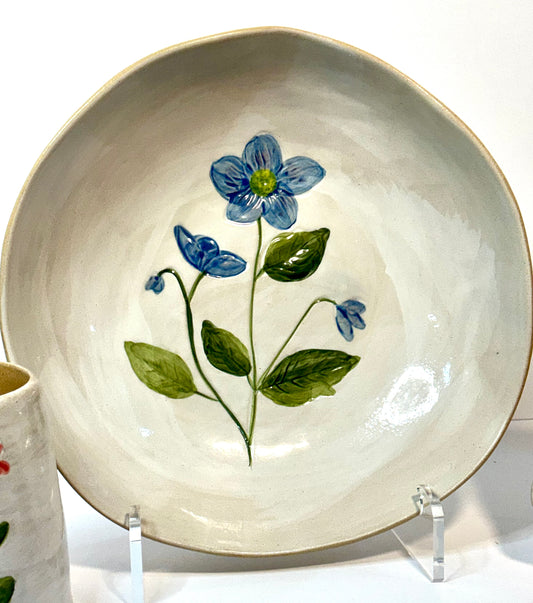 Potter’s Studio Hand-Painted Blue Floral Serving Ceramic Bowl 9”