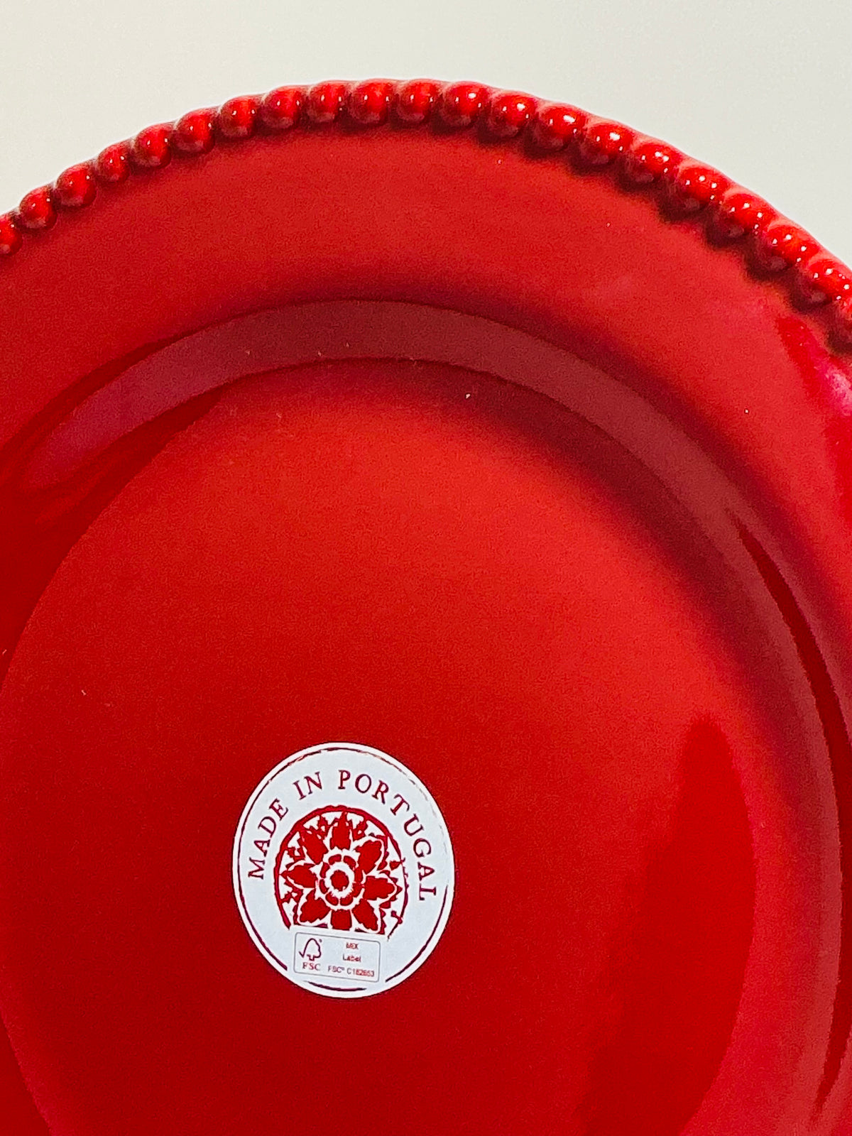 Matceramica Portugal Red Salad platter 9” Ceramic Beaded Edge Made in Portugal