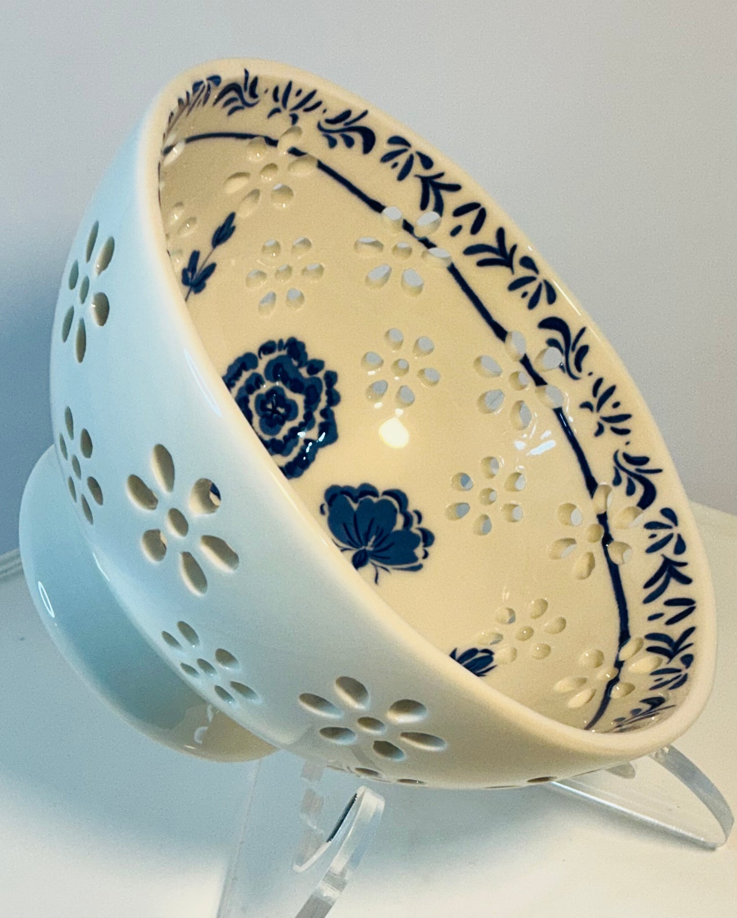 Prima Design Blue Floral Berry Bowl 6”x3.5”