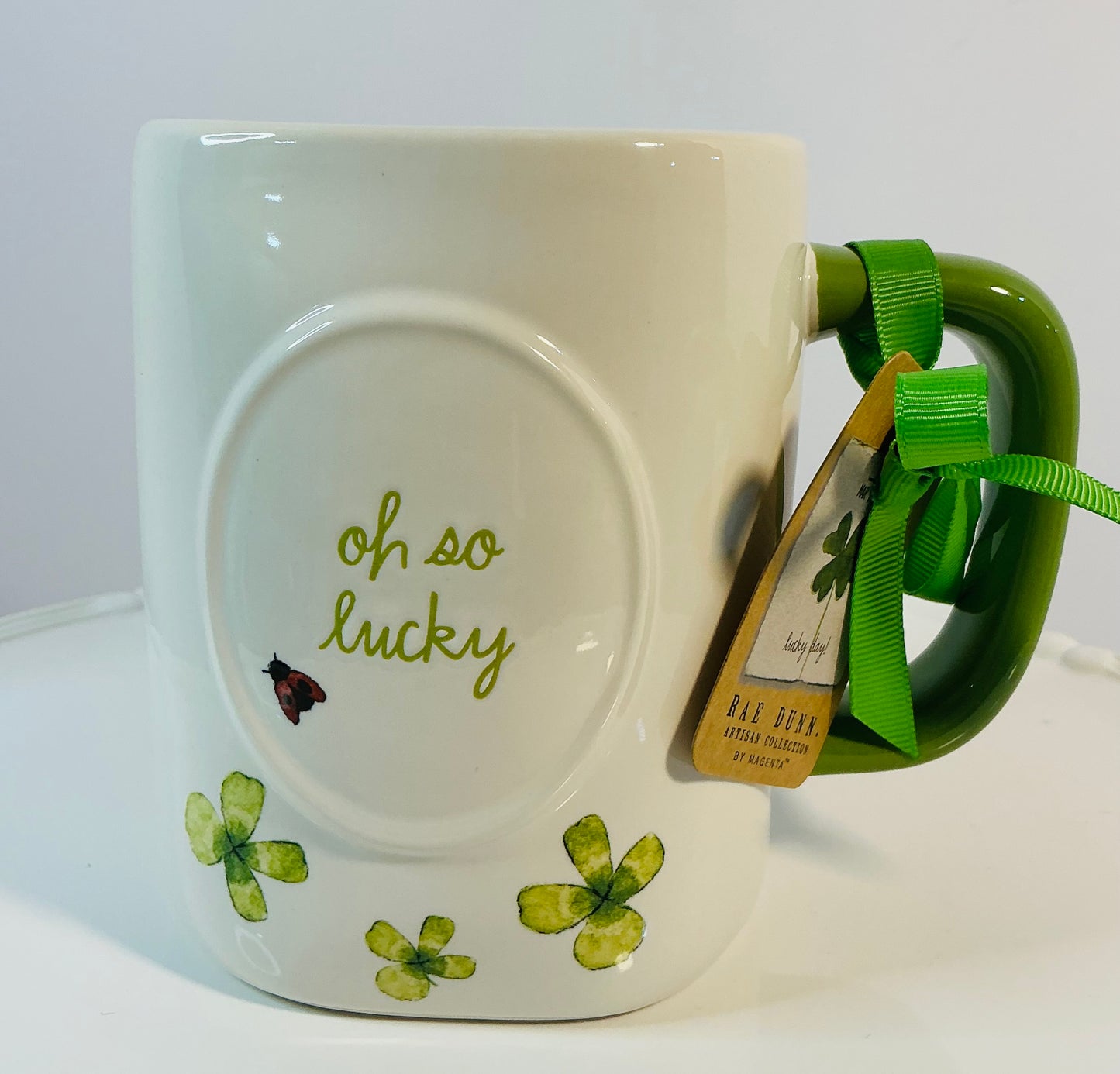 Rae Dunn “Oh so Lucky” Large Ceramic Saint Patrick’s day Mug 16oz & 4.75” High
