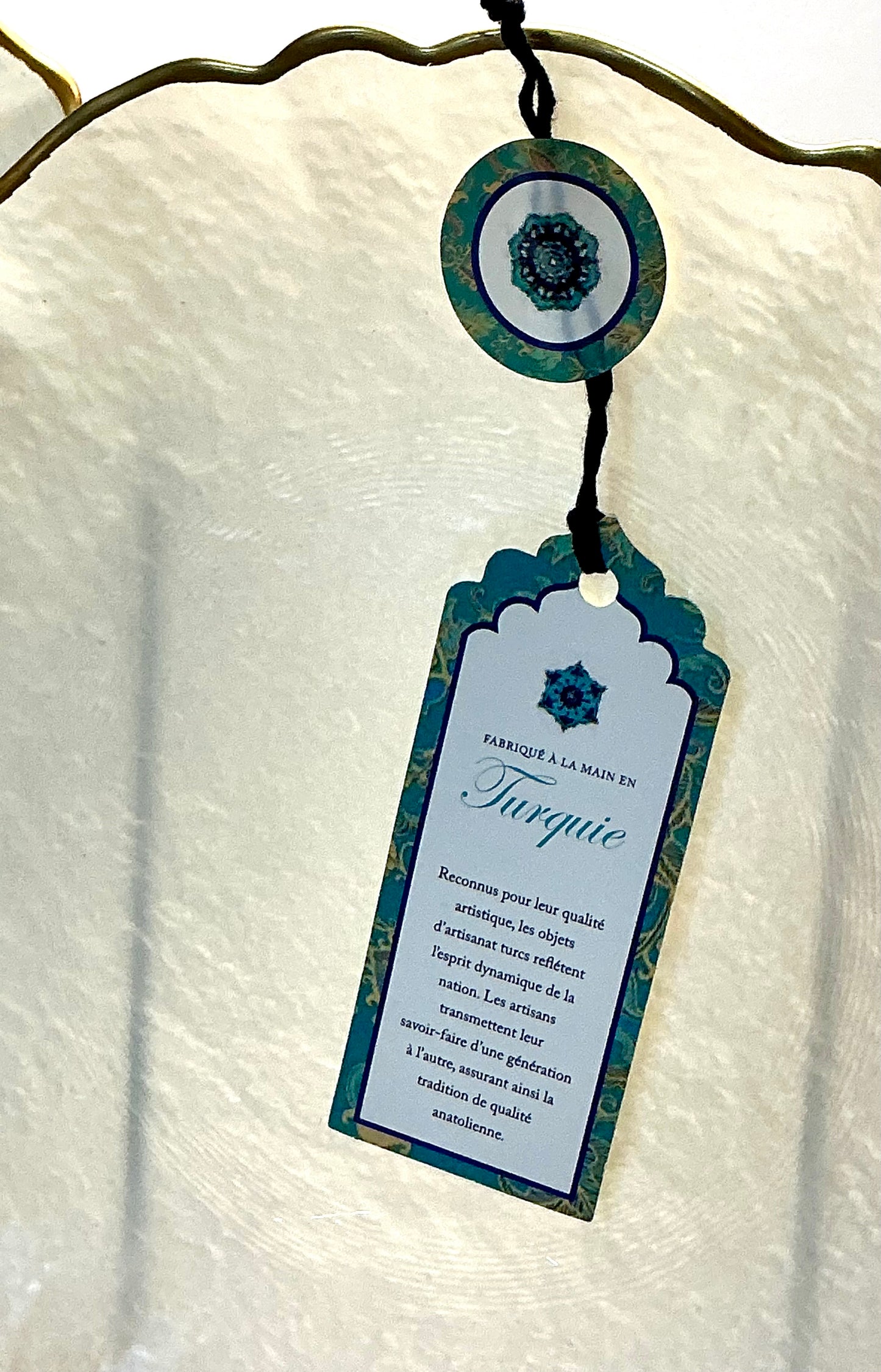 Akcam Salad/Dessert Plate off White with Gold Trim. Made in Turkey