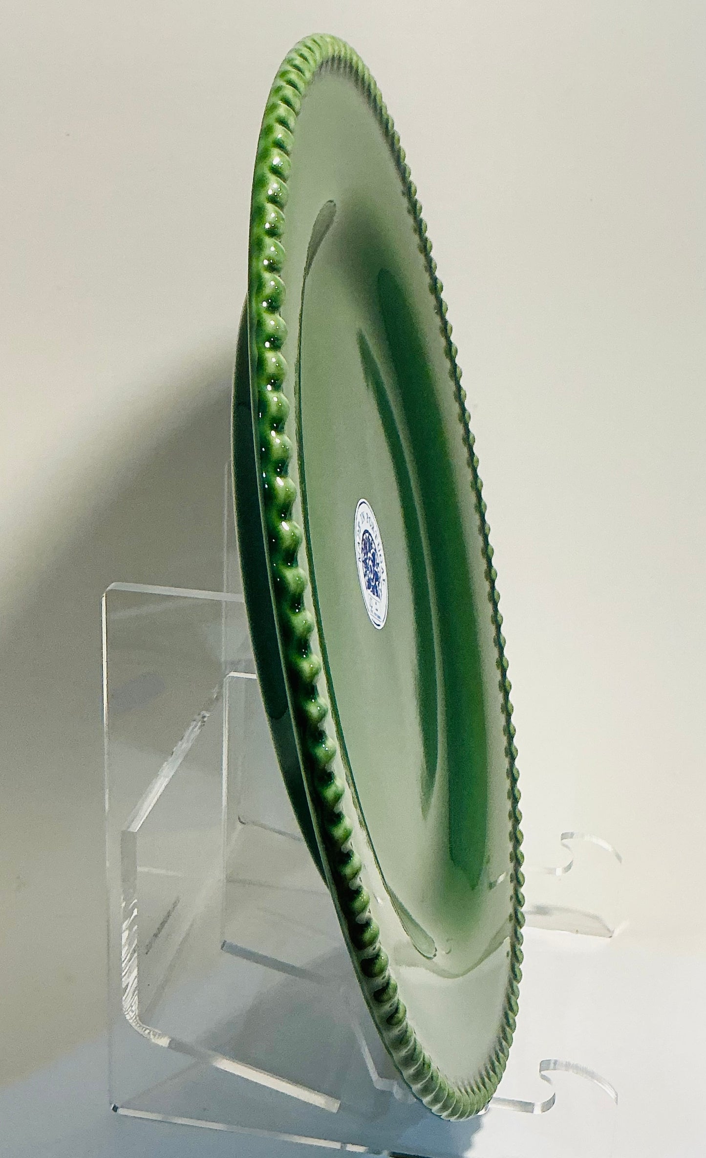 Matceramica Perola green ceramic Dinner Plate with beaded edges 11”Made in Portugal