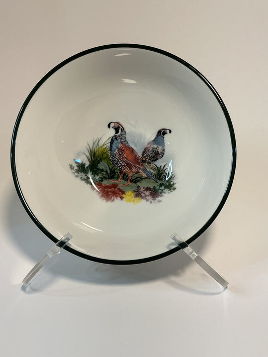Pottery Barn Fantastical Forest Stoneware Bowl with a hand-painted white glaze decal finish