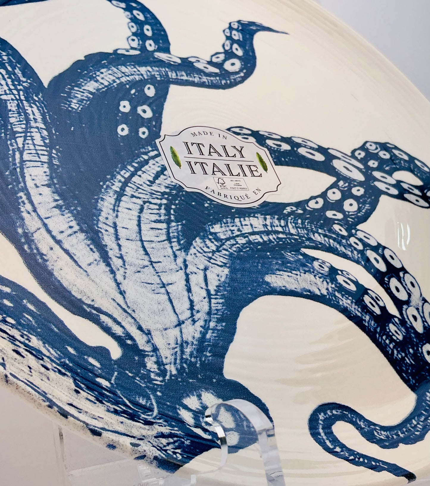 Ceramiche Italia Octopus Dinner Plate & Pasta Bowl – Blue White Italian Handcrafted Coastal