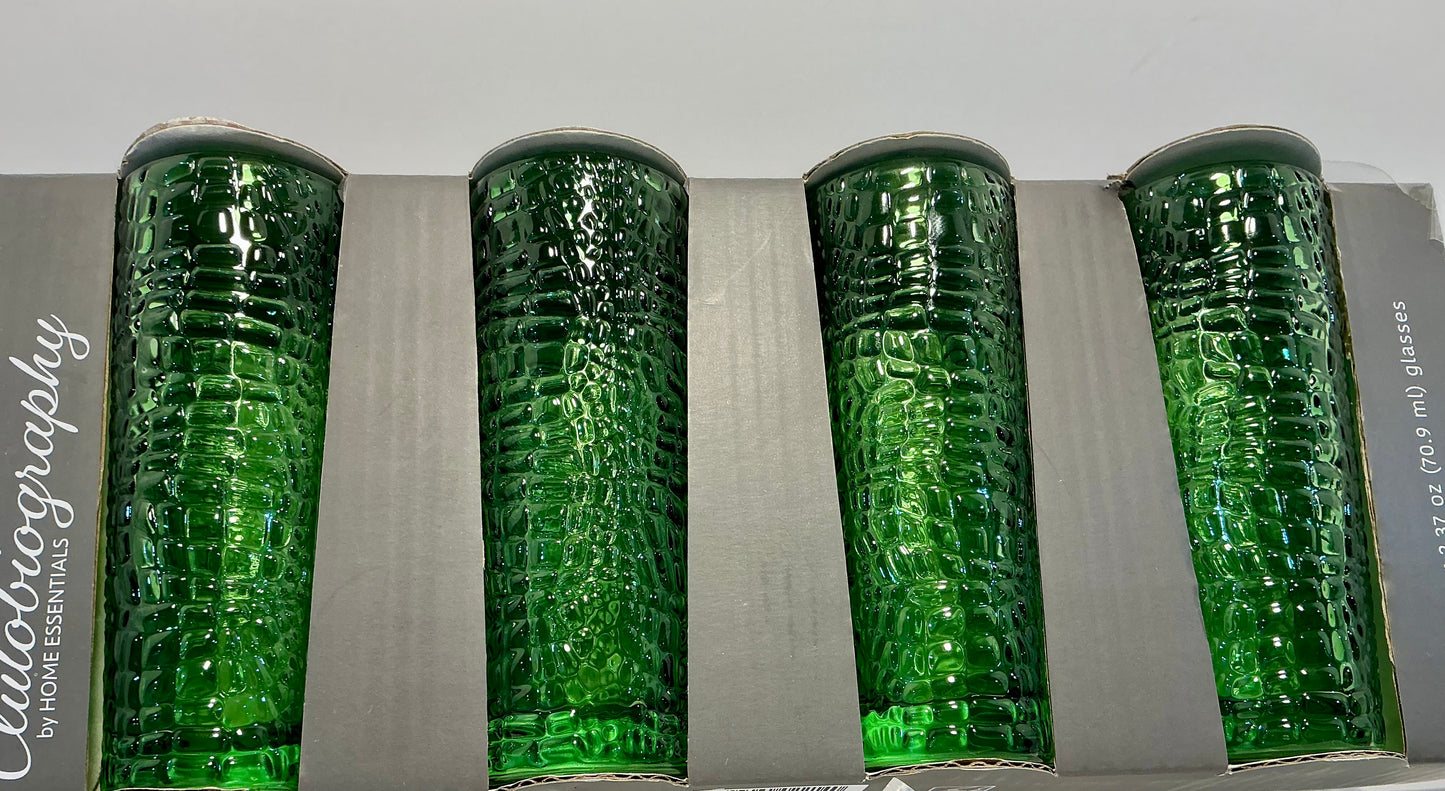 Autobiography Embossed 4 Shot Glasses 2.37oz/glass by Home Essentials - Black/dark grey, Clear, Orange & Green