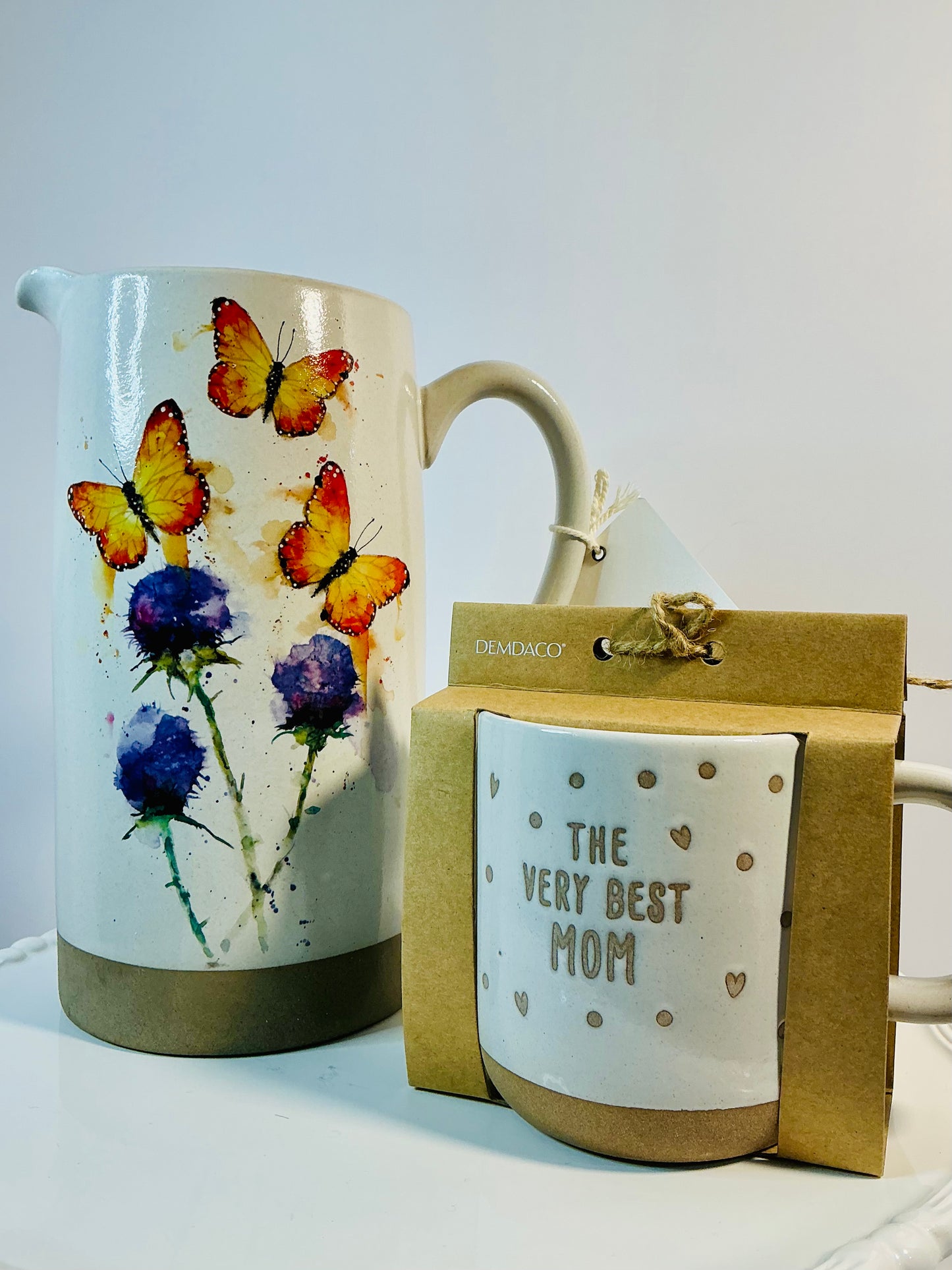 Demdaco Butterfly Trio Pitcher & a matching a Mother’s Day Mug from the Dean Crouser Collection.