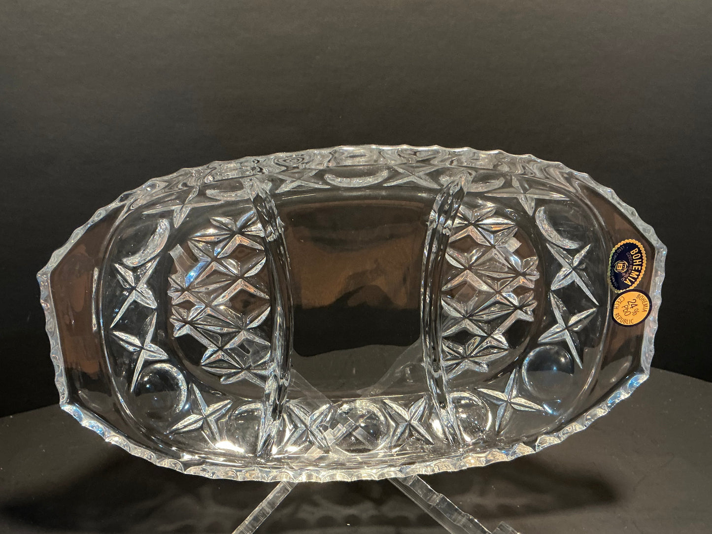 Bohemia 24% Lead Crystal divided serving dish or relish tray,Made in the Czech Republic 5”x8”