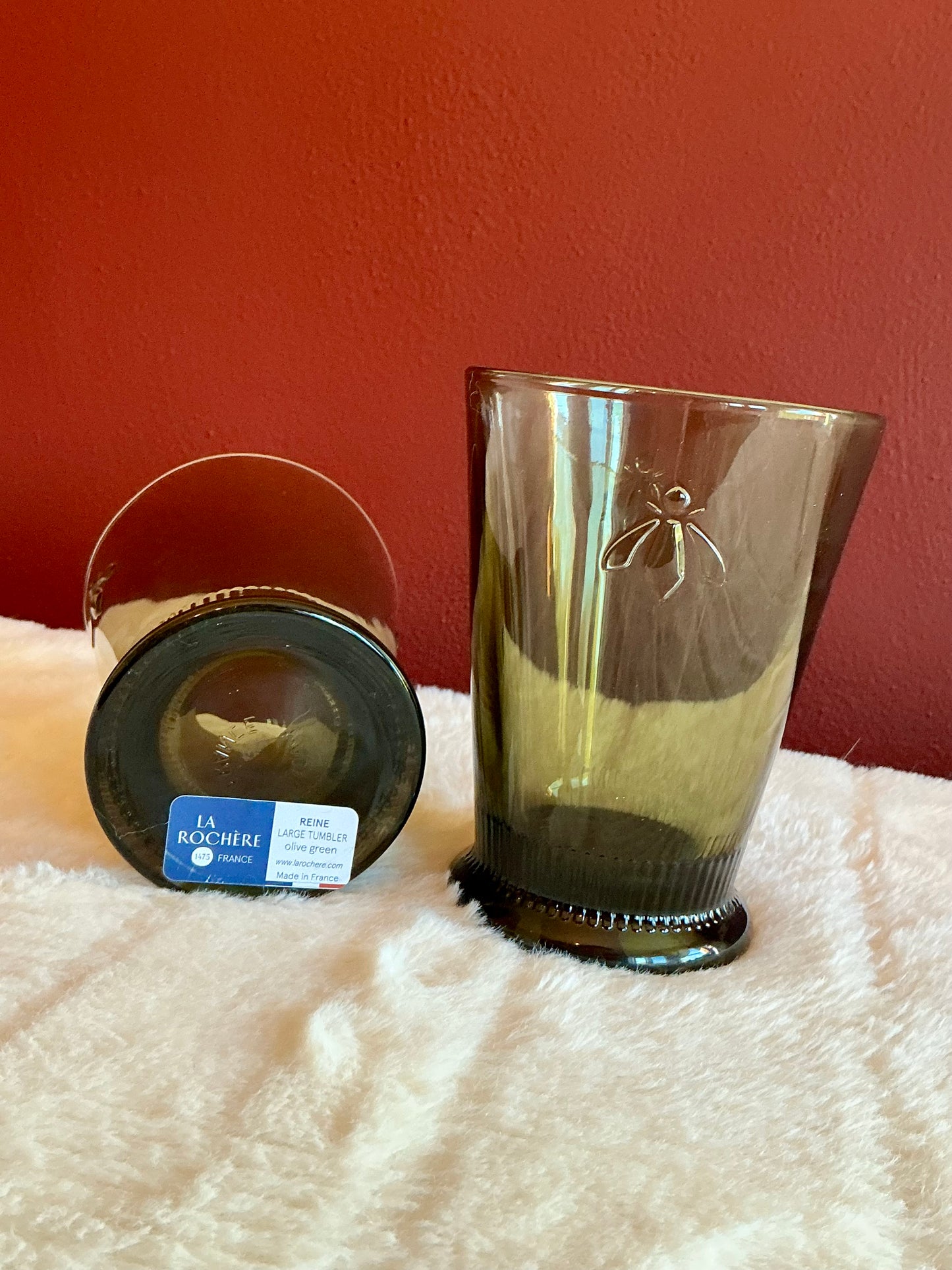 Set of 2 La Rochère Bee Tumbler green Glass 9.2 Oz