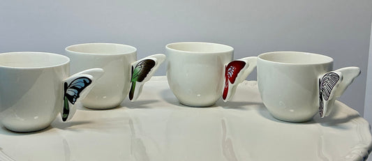 Set of 4 espresso coffee cups w/ Butterfly handle design